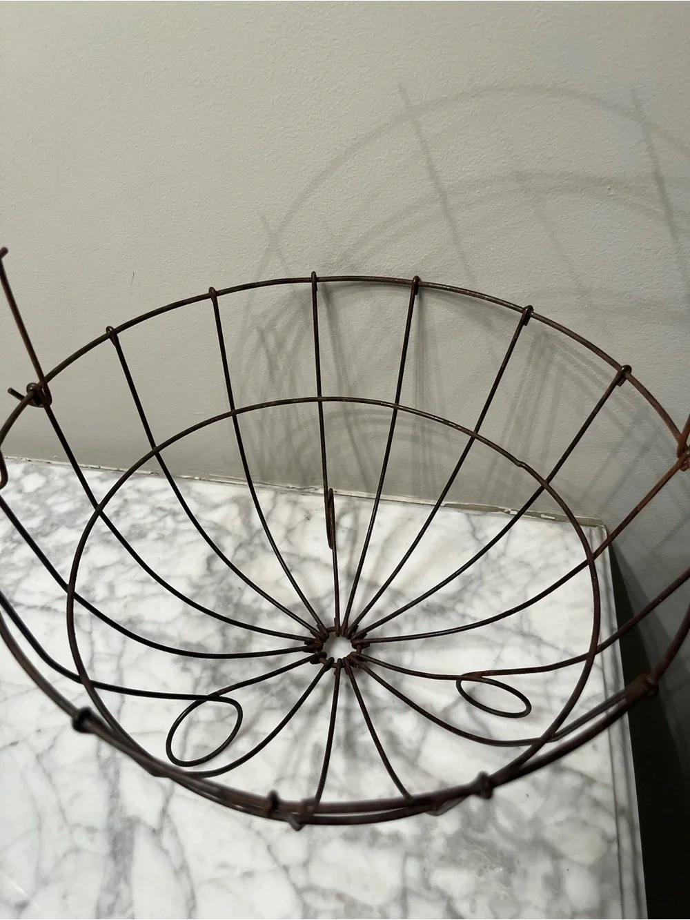 Vintage french style round wire gathering basket.